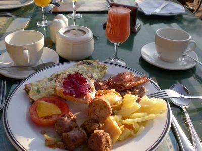 typical breakfast at Victoria Falls Hotel