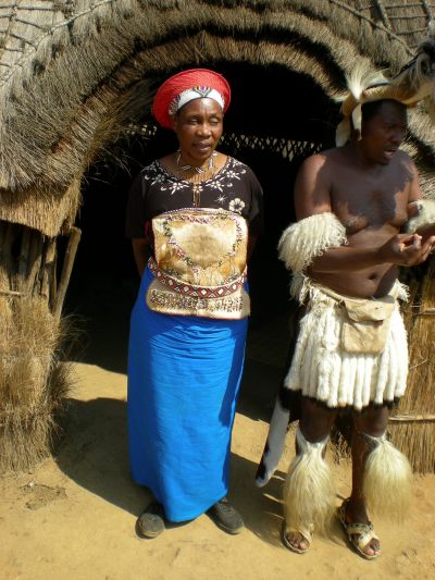 married Zulu native in red hat